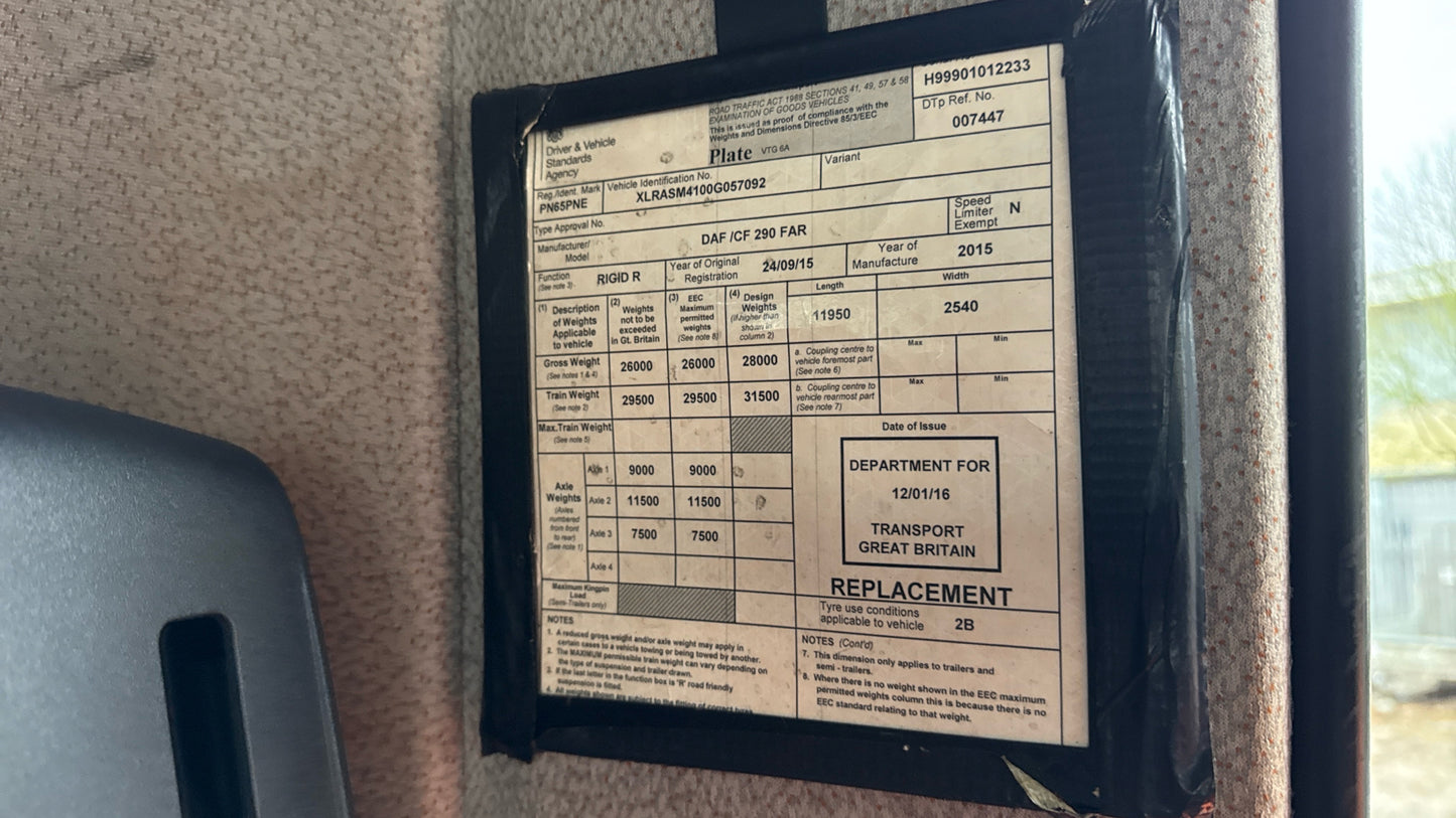 DAF CF 290 Beavertail Rigid – 2015 (PN65 PNE)