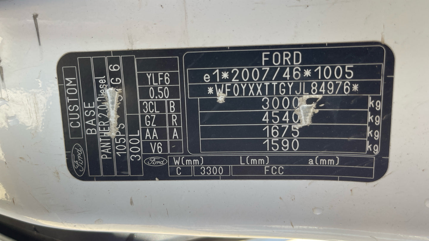 Ford Transit Custom 2.0 300 EcoBlue L2 H1 Euro 6 Panel Van – 2018 (YR68 TGX)